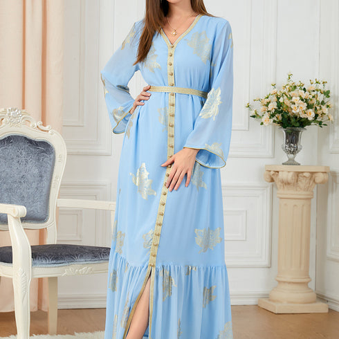 Women's Fashion Casual Long-sleeved Hot Gold Dresses - ROUTINE FASHION